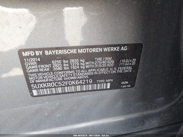 BMW X5 Xdrive35i 2015 5UXKR0C52F0K64219 Image 9