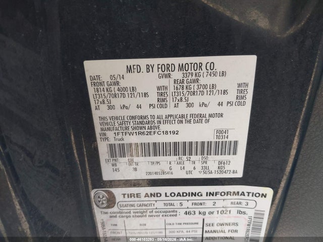 1FTFW1R62EFC18192 Ford F-150 Svt Raptor