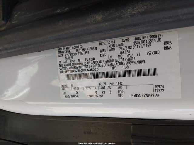Продаж на аукціоні авто 2015 Ford Transit-250, vin: 1FTNR1ZM0FKA35030, номер лоту: 46103326