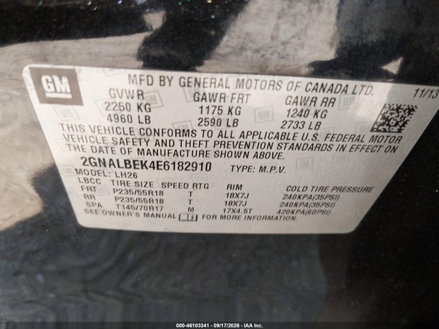 2014 Chevrolet Equinox 1lt მანქანა იყიდება აუქციონზე, vin: 2GNALBEK4E6182910, აუქციონის ნომერი: 46103341