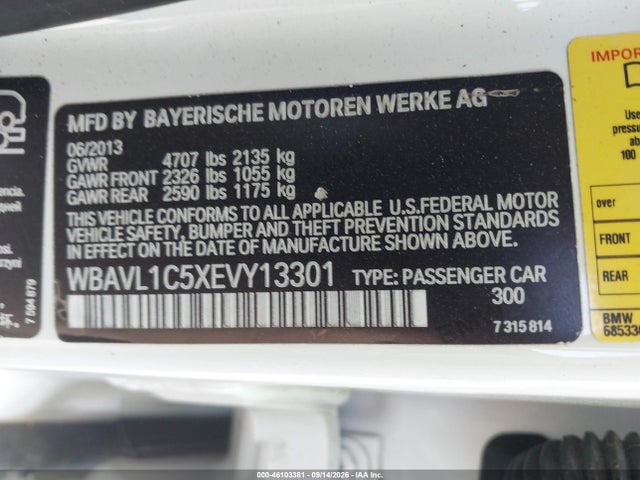 46103381 :رقم المزاد ، WBAVL1C5XEVY13301 vin ، 2014 Bmw X1 Xdrive28i مزاد بيع