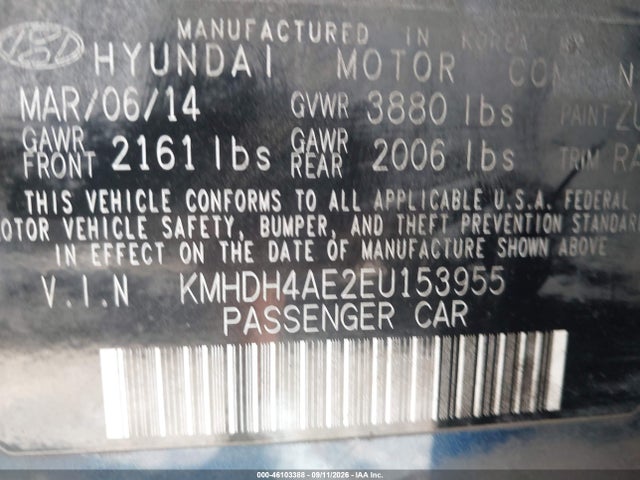 Hyundai Elantra Limited 2014 KMHDH4AE2EU153955 Image 9