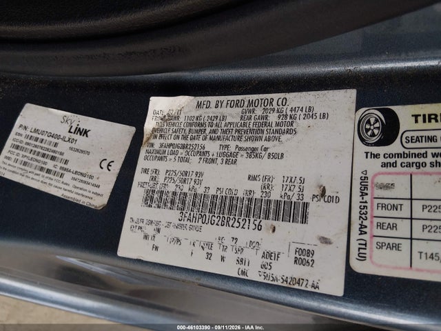 Продаж на аукціоні авто 2011 Ford Fusion Sel, vin: 3FAHP0JG2BR252156, номер лоту: 46103390