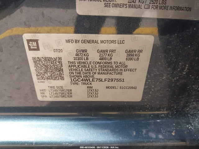 Продажа на аукционе авто 2020 Chevrolet Silverado 2500hd 2wd  Long Bed Wt, vin: 1GC4WLE75LF297551, номер лота: 46103406