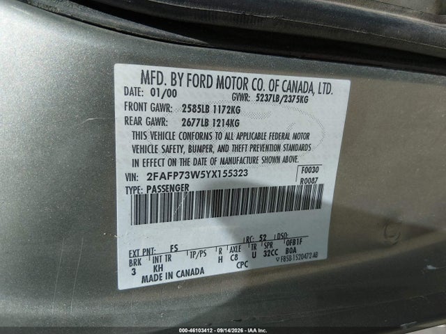 Продажа на аукционе авто 2000 Ford Crown Victoria, vin: 2FAFP73W5YX155323, номер лота: 46103412