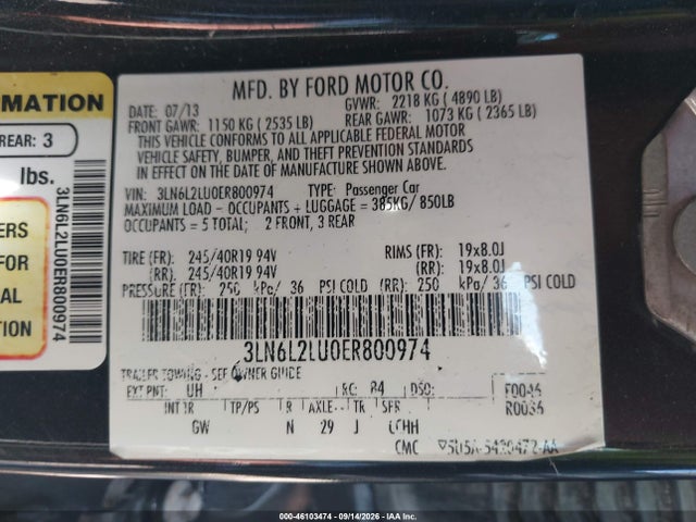Продажа на аукционе авто 2014 Lincoln Mkz Hybrid, vin: 3LN6L2LU0ER800974, номер лота: 46103474