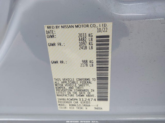Aukcja sprzedaży 2023 Nissan Altima Sr Intelligent Awd, vin: 1N4BL4CW0PN312474, numer aukcji: 46103485