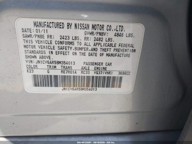 46103491 :رقم المزاد ، JN1CV6AR5BM354013 vin ، 2011 Infiniti G37x مزاد بيع