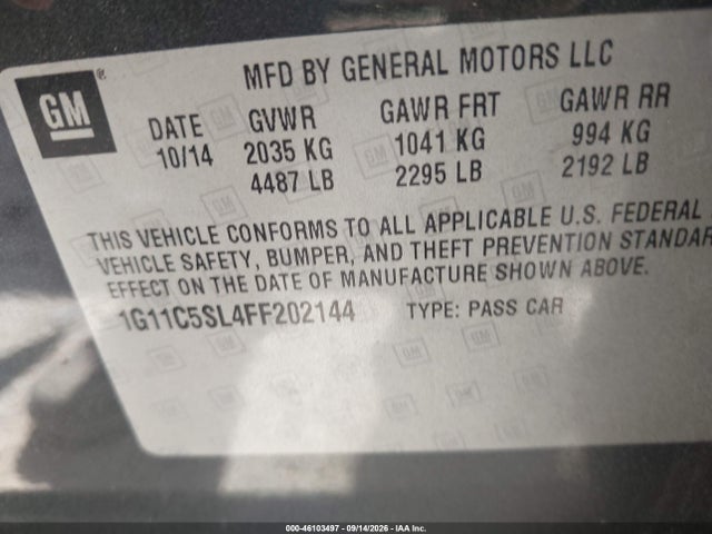 1G11C5SL4FF202144 Chevrolet MALIBU 1LT