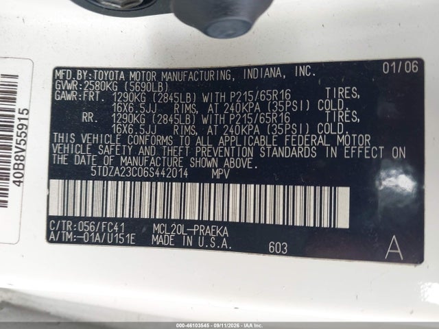 Продаж на аукціоні авто 2006 Toyota Sienna Le, vin: 5TDZA23C06S442014, номер лоту: 46103545