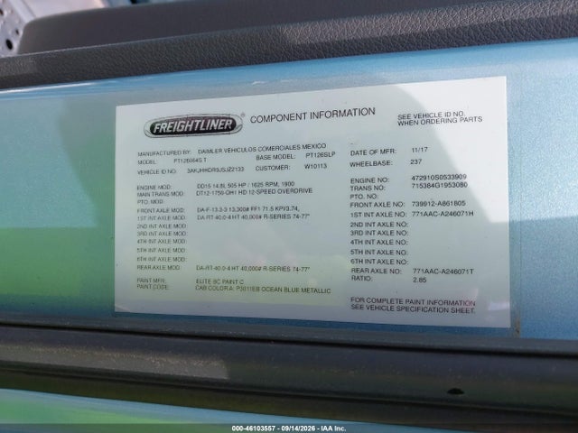 Продажа на аукционе авто 2018 Freightliner New Cascadia 126, vin: 3AKJHHDR9JSJZ2133, номер лота: 46103557
