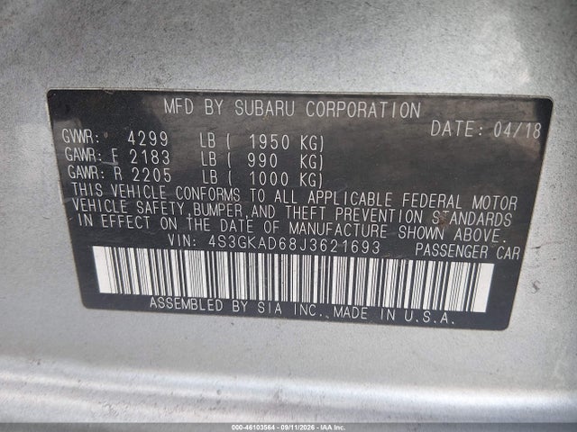 Продаж на аукціоні авто 2018 Subaru Impreza 2.0i Premium, vin: 4S3GKAD68J3621693, номер лоту: 46103564