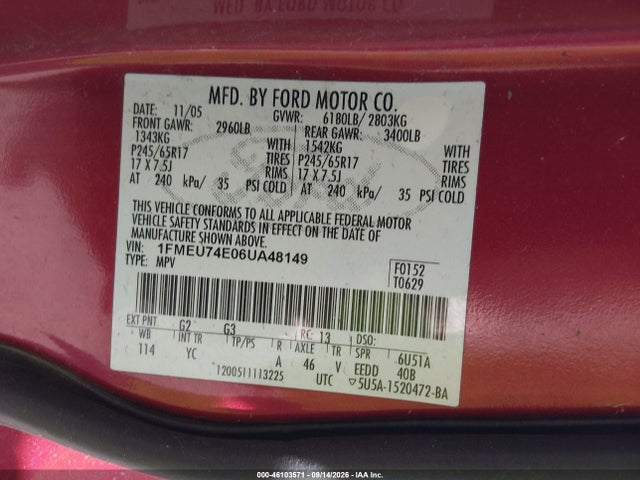 Продажа на аукционе авто 2006 Ford Explorer Eddie Bauer, vin: 1FMEU74E06UA48149, номер лота: 46103571