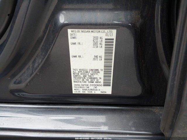 Продаж на аукціоні авто 2013 Nissan Altima 2.5 S, vin: 1N4AL3AP1DC209900, номер лоту: 46103592