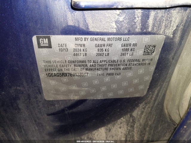 46103622 :رقم المزاد ، 1G6AG5RX7E0133507 vin ، 2014 Cadillac Ats Standard مزاد بيع