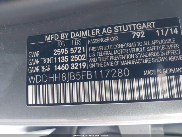 Aukcja sprzedaży 2015 Mercedes-benz E 350 4matic, vin: WDDHH8JB5FB117280, numer aukcji: 46103625
