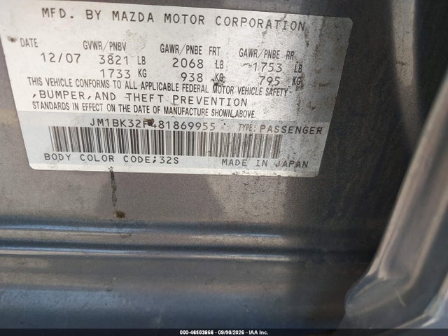 46103666 :رقم المزاد ، JM1BK32F481869955 vin ، 2008 Mazda Mazda3 I مزاد بيع