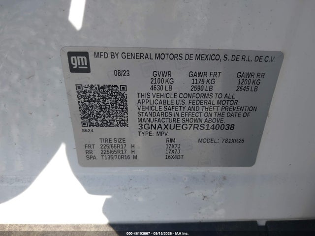 Aukcja sprzedaży 2024 Chevrolet Equinox Awd Lt, vin: 3GNAXUEG7RS140038, numer aukcji: 46103667