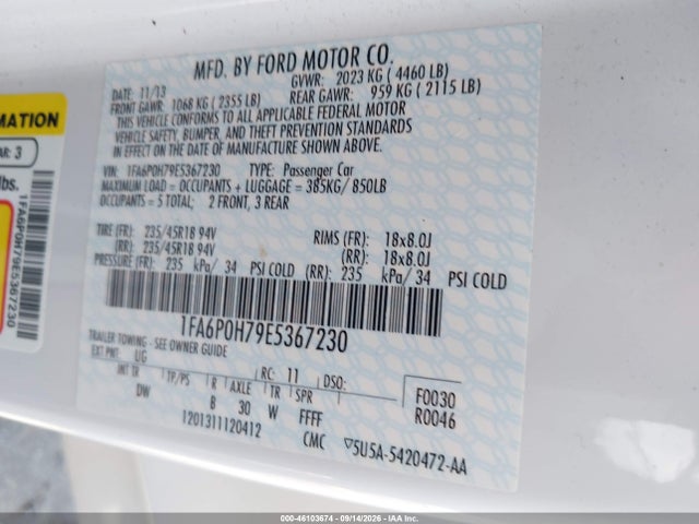 2014 Ford Fusion Se მანქანა იყიდება აუქციონზე, vin: 1FA6P0H79E5367230, აუქციონის ნომერი: 46103674