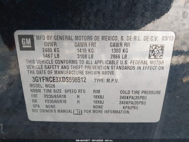 Продажа на аукционе авто 2013 Cadillac Srx Luxury Collection, vin: 3GYFNCE3XDS598512, номер лота: 46103677
