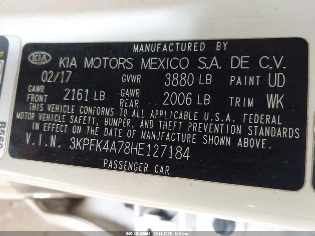 Aukcja sprzedaży 2017 Kia Forte Lx, vin: 3KPFK4A78HE127184, numer aukcji: 46103691