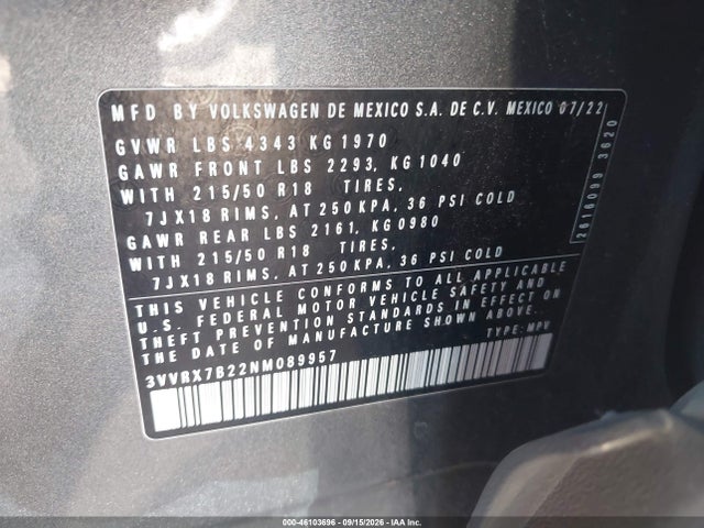 3VVRX7B22NM089957 Volkswagen Taos 1.5t Se