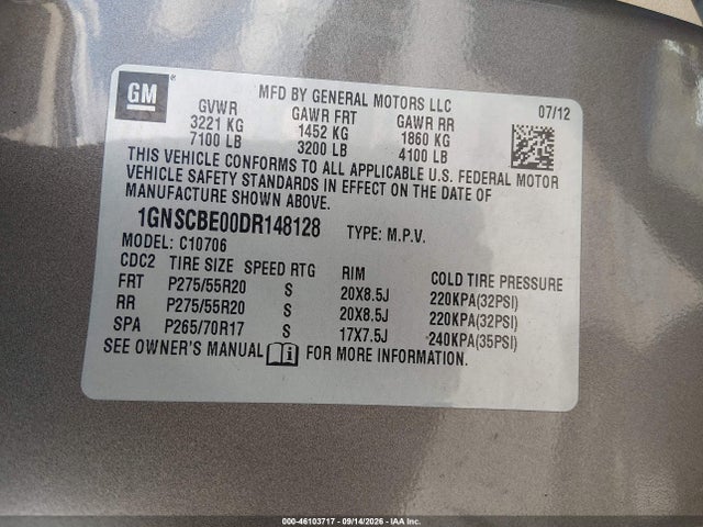 Продаж на аукціоні авто 2013 Chevrolet Tahoe Lt, vin: 1GNSCBE00DR148128, номер лоту: 46103717