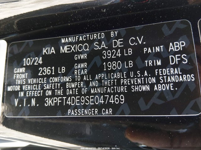 46103723 :رقم المزاد ، 3KPFT4DE9SE047469 vin ، 2025 Kia K4 Lxs مزاد بيع