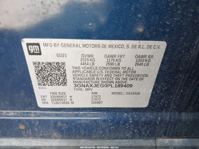 Продажа на аукционе авто 2023 Chevrolet Equinox Fwd 2fl, vin: 3GNAXJEG0PL189409, номер лота: 46103739