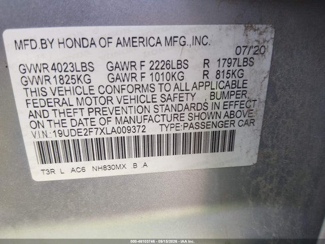 Продаж на аукціоні авто 2020 Acura Ilx Premium Package/technology Package, vin: 19UDE2F7XLA009372, номер лоту: 46103746