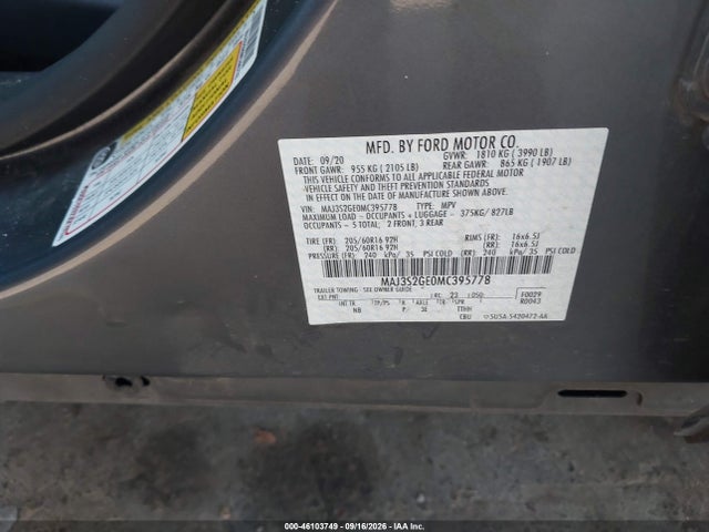 Продаж на аукціоні авто 2021 Ford Ecosport Se, vin: MAJ3S2GE0MC395778, номер лоту: 46103749