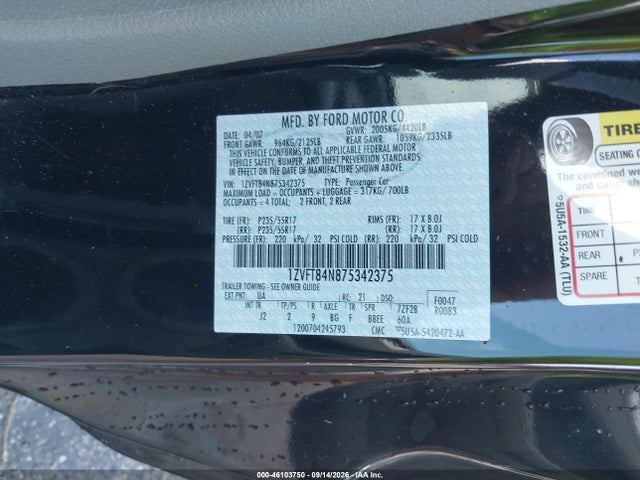 Продажа на аукционе авто 2007 Ford Mustang V6 Deluxe/v6 Premium, vin: 1ZVFT84N875342375, номер лота: 46103750