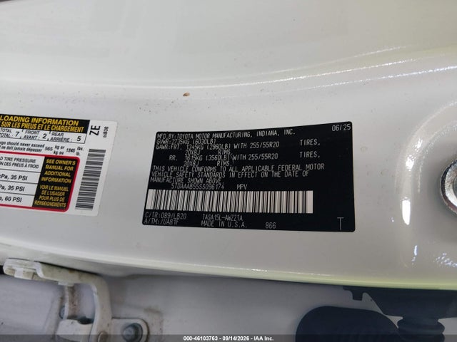 Aukcja sprzedaży 2025 Toyota Grand Highlander Platinum, vin: 5TDAAAB55SS096174, numer aukcji: 46103763