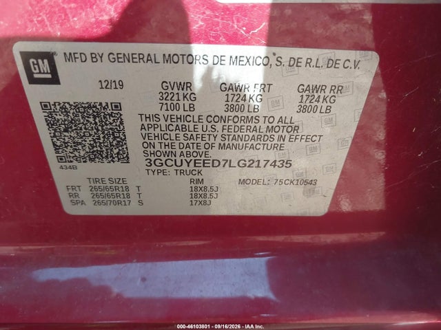 46103801 :رقم المزاد ، 3GCUYEED7LG217435 vin ، 2020 Chevrolet Silverado 1500 4wd  Short Bed Rst مزاد بيع