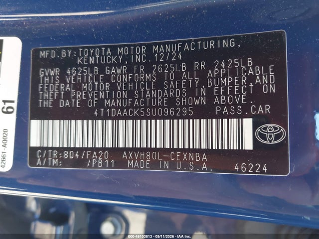 Продаж на аукціоні авто 2025 Toyota Camry Le, vin: 4T1DAACK5SU096295, номер лоту: 46103813