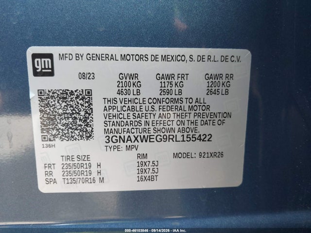 Aukcja sprzedaży 2024 Chevrolet Equinox Awd Rs, vin: 3GNAXWEG9RL155422, numer aukcji: 46103846