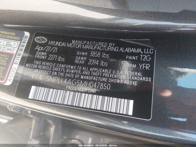 2021 Hyundai Elantra Se მანქანა იყიდება აუქციონზე, vin: 5NPLL4AG5MH047850, აუქციონის ნომერი: 46103848