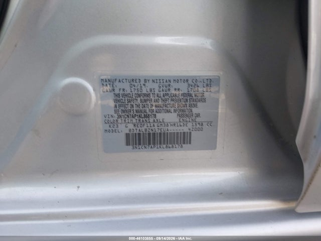 46103855 :رقم المزاد ، 3N1CN7AP1KL868178 vin ، 2019 Nissan Versa 1.6 Sv مزاد بيع