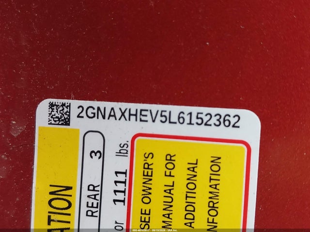 46103917 :رقم المزاد ، 2GNAXHEV5L6152362 vin ، 2020 Chevrolet Equinox Fwd Ls مزاد بيع