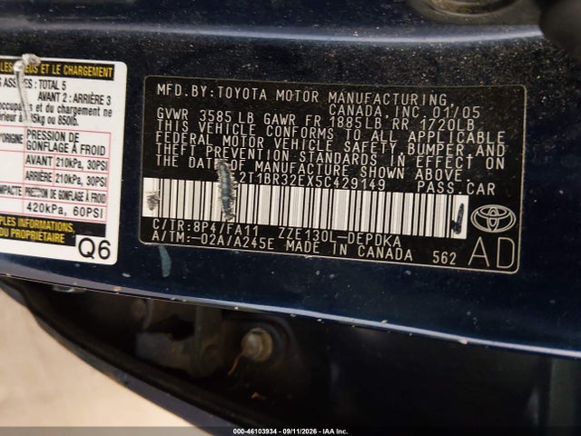 Aukcja sprzedaży 2005 Toyota Corolla Ce, vin: 2T1BR32EX5C429149, numer aukcji: 46103934