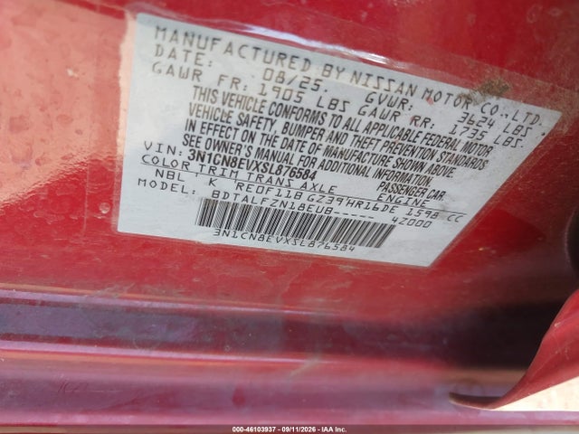 Продажа на аукционе авто 2025 Nissan Versa 1.6 Sv, vin: 3N1CN8EVXSL876584, номер лота: 46103937