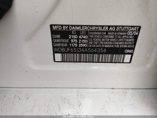 Продажа на аукционе авто 2004 Mercedes-benz E 320, vin: WDBUF65J34A564356, номер лота: 46103947