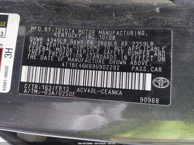 Продаж на аукціоні авто 2009 Toyota Camry Le, vin: 4T1BE46K69U902292, номер лоту: 46103966