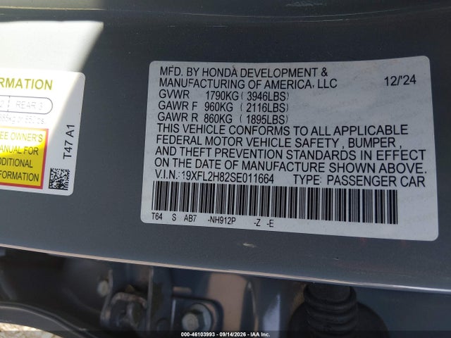 Aukcja sprzedaży 2025 Honda Civic Sedan Sport, vin: 19XFL2H82SE011664, numer aukcji: 46103993