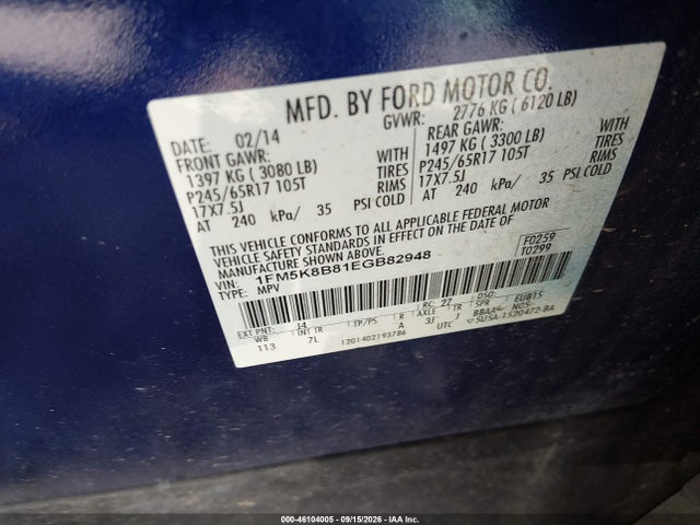 Продаж на аукціоні авто 2014 Ford Explorer, vin: 1FM5K8B81EGB82948, номер лоту: 46104005