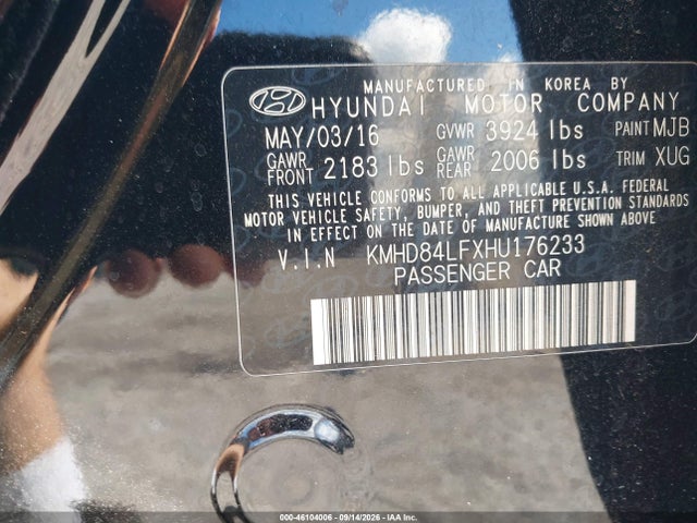 Продаж на аукціоні авто 2017 Hyundai Elantra Limited, vin: KMHD84LFXHU176233, номер лоту: 46104006