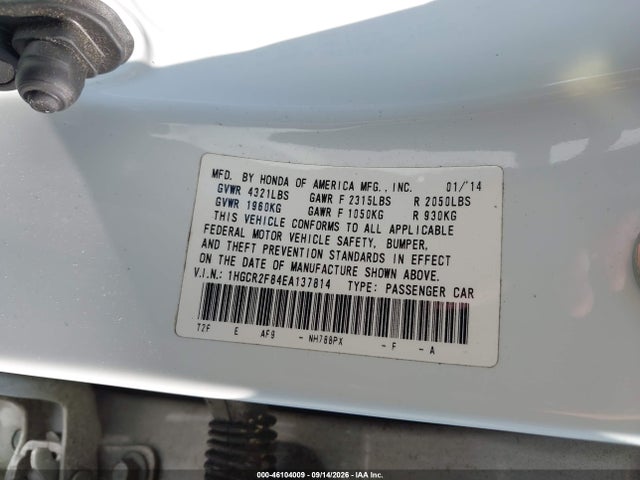 Продаж на аукціоні авто 2014 Honda Accord Ex-l, vin: 1HGCR2F84EA137814, номер лоту: 46104009