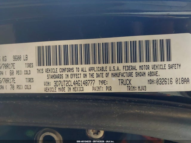 Продаж на аукціоні авто 2010 Dodge Ram 2500 Slt, vin: 3D7UT2CL4AG148777, номер лоту: 46104020