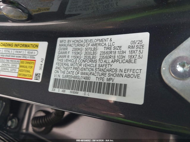Aukcja sprzedaży 2025 Honda Cr-v Hybrid Sport-l, vin: 5J6RS5H88SL014880, numer aukcji: 46104052