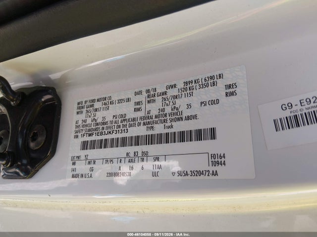 Продажа на аукционе авто 2018 Ford F-150 Xl, vin: 1FTMF1EB3JKF31313, номер лота: 46104058